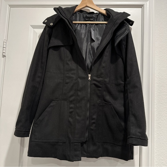 Wet Seal Fur Hood Wool Black Jacket - Picture 1 of 3